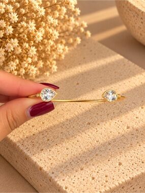 Gold Clear Crystal Open Cuff Bracelet